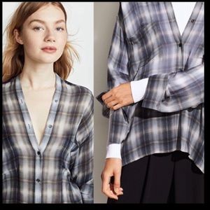 VINCE SILK SHADOW PLAID BLOUSE